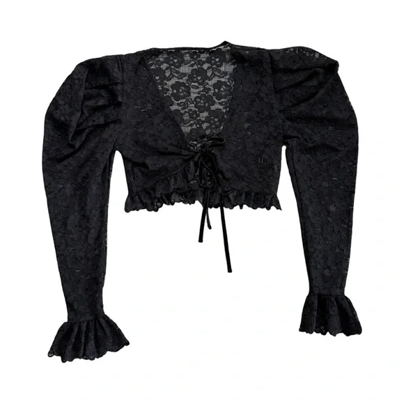 Goth Black Victoria Edwardian Lace Top - Picture 3 of 8